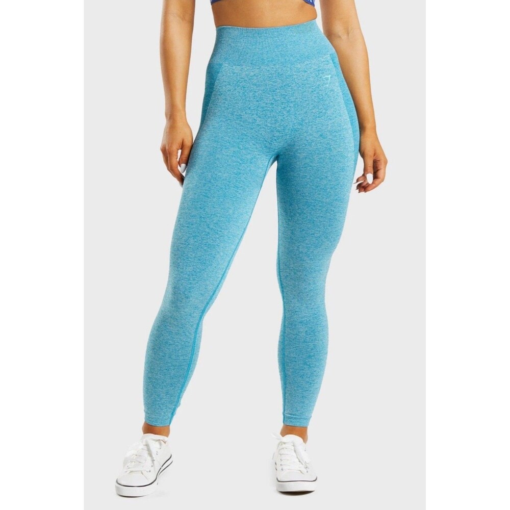 GYMSHARK FLEX HIGH WAISTED LEGGINGS Atlas Blue Large Logo Womens B1A2Q Size S
